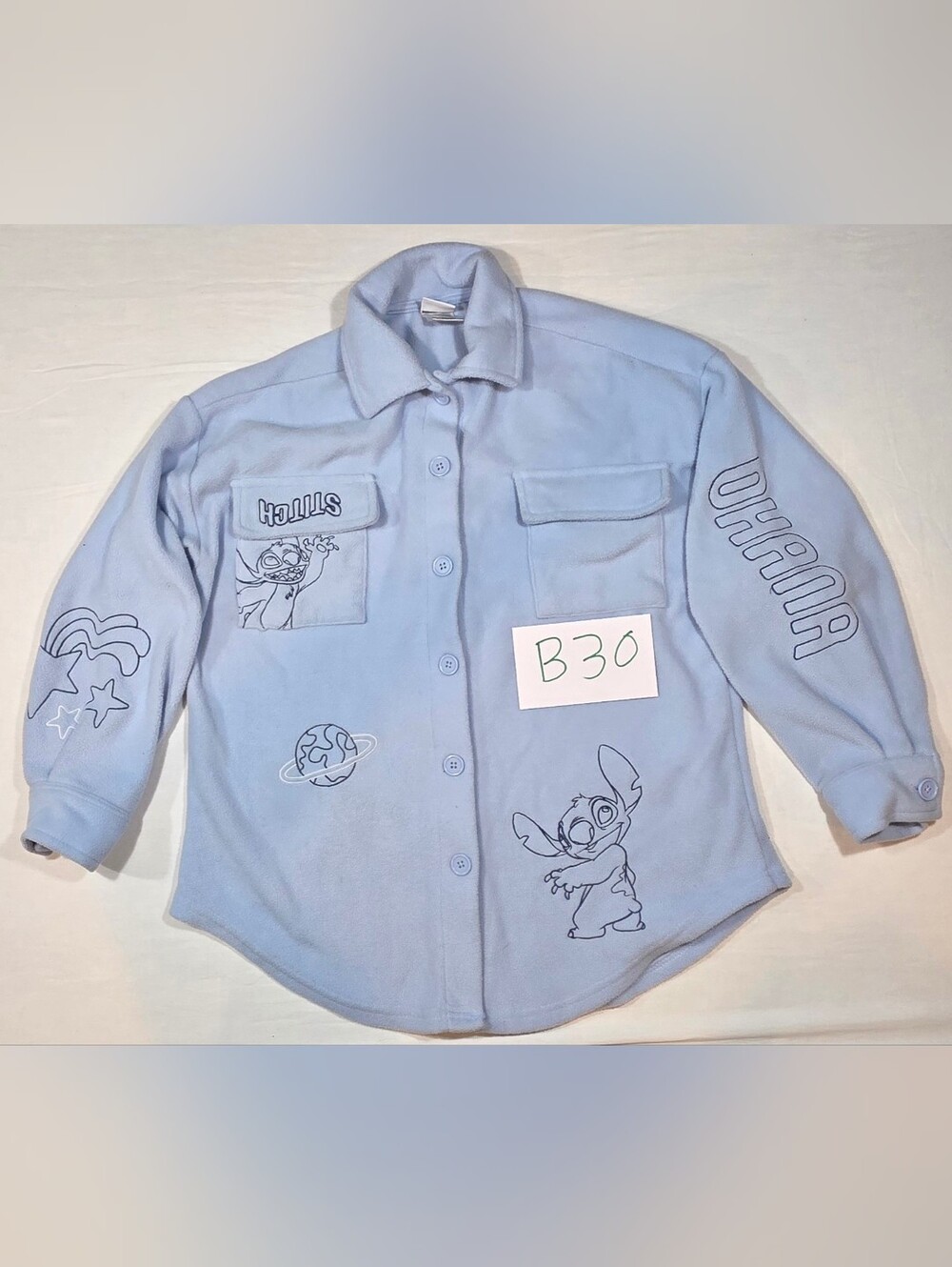 Disney Light Blue Stitch Graphic Button-Up Sweater